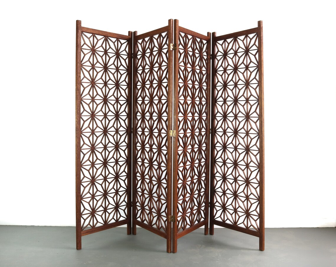 4 Panel Mid Century Modern Geometric Room Divider Etsy