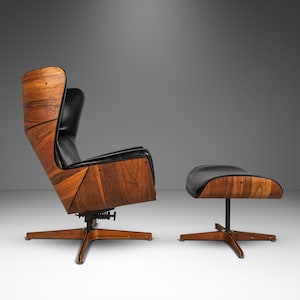 Rare George Mulhauser for Plycraft Mr. Chair Wingback Lounge Chair and Ottoman, USA, c. 1960s