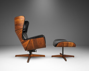 Rare George Mulhauser for Plycraft Mr. Chair Wingback Lounge Chair and Ottoman, USA, c. 1960s