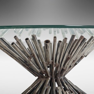 Brutalist Tubular Steel Coffee Table with a Glass Top By Silas Seandel, c. 1970 image 3