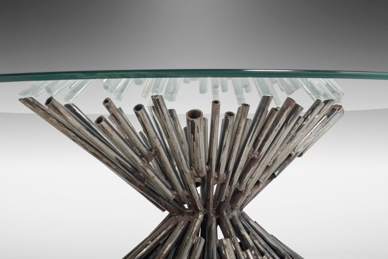 Brutalist Tubular Steel Coffee Table with a Glass Top By Silas Seandel, c. 1970 image 3