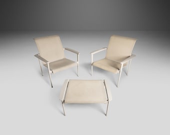 Set of Two (2) "Flight" Sling Stacking Lounge Chairs w/ One Ottoman by Brown Jordan, USA, c. 2011