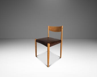 Restored Mid-Century Danish Modern Side / Dining Chair in Oak & Leather by Poul Volther for Frem Røjle, Denmark, c. 1970s