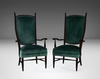 Set of Two (2) Ebony Maxwell Royal American High Back Upholstered Chairs, USA, c. 1950's