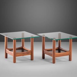 Set of Two (2) Tubular Glass-Top End Tables After Adrian Pearsall for Craft Associates, c. 1960s
