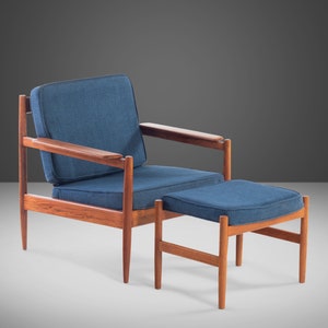 Lounge Chair and Ottoman Attributed to Arne Vodder in Teak w/ New Blue Knit Upholstery, c. 1960s image 1
