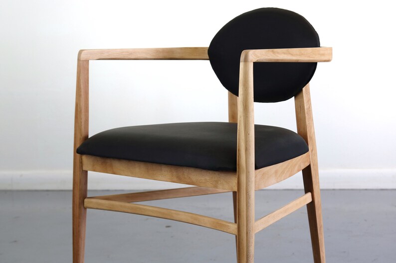 Set of Two Mid Century Modern Accent Chairs in Blonde Oak and Black Upholstery
