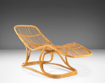 Rare Rattan Lounge Chair / Chaise Lounge Attributed to Tito Agnoli for Pierantonio Bonacina, Italy, c. 1963