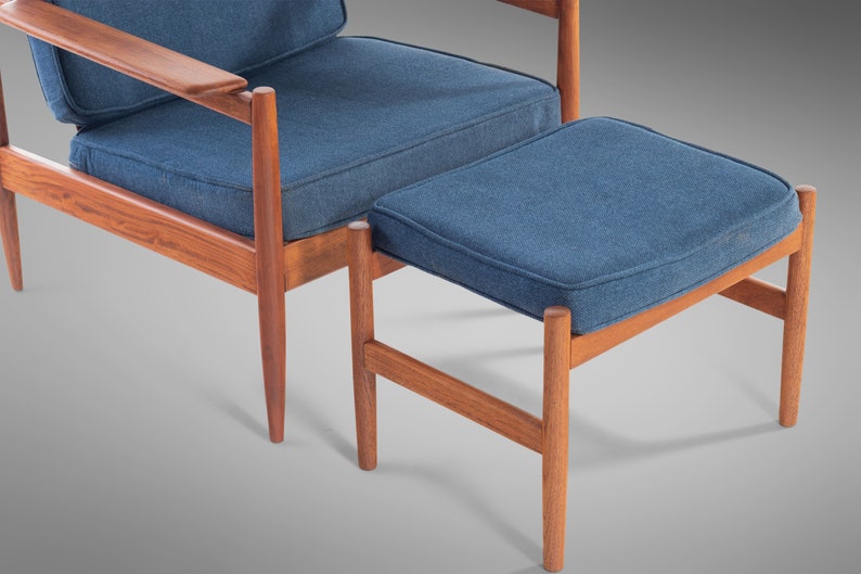 Lounge Chair and Ottoman Attributed to Arne Vodder in Teak w/ New Blue Knit Upholstery, c. 1960s image 10