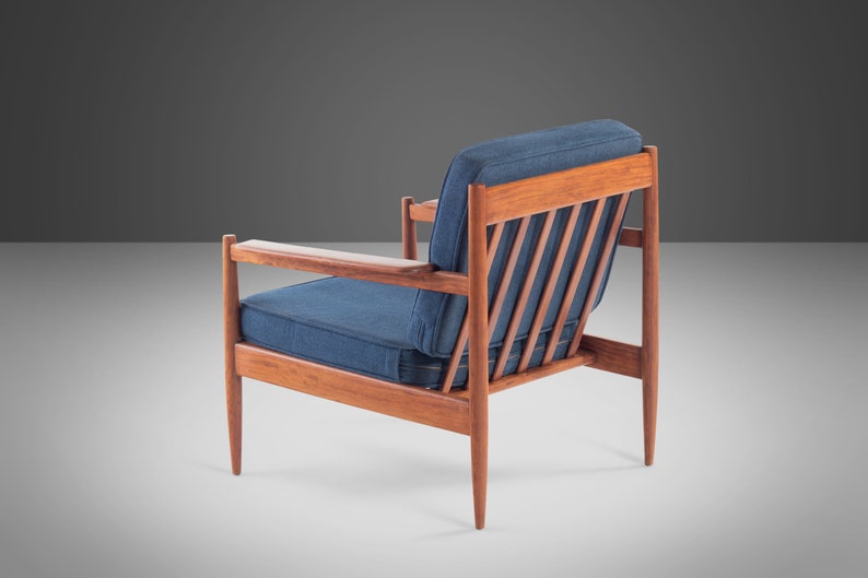 Lounge Chair and Ottoman Attributed to Arne Vodder in Teak w/ New Blue Knit Upholstery, c. 1960s image 6