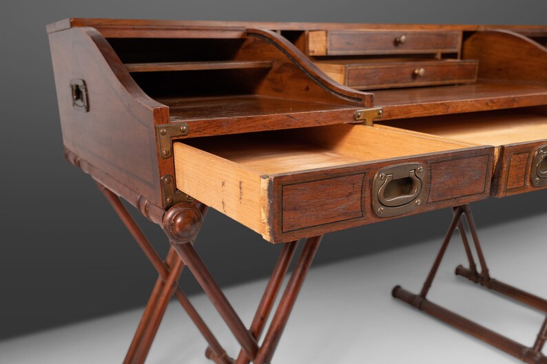 Drexel Oxford Square Series Campaign Desk in Pecan, c. 1970 image 6