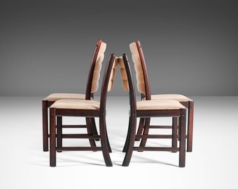 A Set of Four (4) Danish Modern Dining Chairs in Afromosia and Original Knit Fabric, c. 1970s