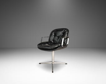Mid-Century Modern High-Stance Office Chair in Chrome and Vinyl After Charles Pollock, USA, c. 1960's