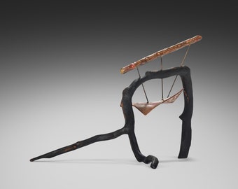 Rooted in the Earth' Organic Sculptural Art Composed of Ebonized Wood and Patinaed Copper, Anon., c. 1960s