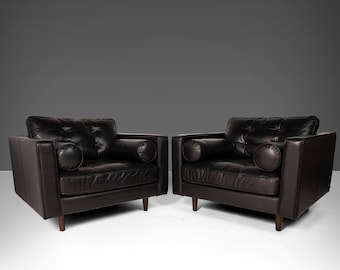 A Set of Two (2) Tufted Club Chairs in the Manner of Walter Knoll for Brayton International in Durable Vegan Leather