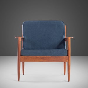 Lounge Chair and Ottoman Attributed to Arne Vodder in Teak w/ New Blue Knit Upholstery, c. 1960s image 5