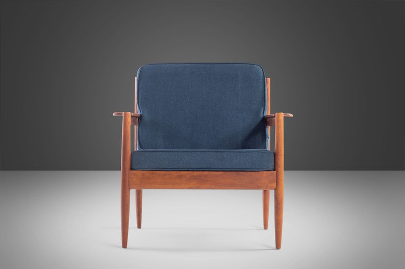 Lounge Chair and Ottoman Attributed to Arne Vodder in Teak w/ New Blue Knit Upholstery, c. 1960s image 5