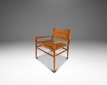 Rare Mid-Century Modern Armchair in Original Condition in Oak & Rush by Mel Smilow for Smilow-Thielle, USA, c. 1950s