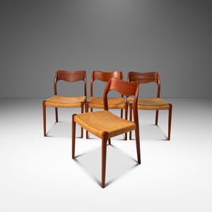 Set of Four ( 4 ) Møller Model #71 Dining Chairs in Teak & Paper Cord by Niels Møller for J.L. Møllers Møbelfabrik, Denmark, 1960&#39;s