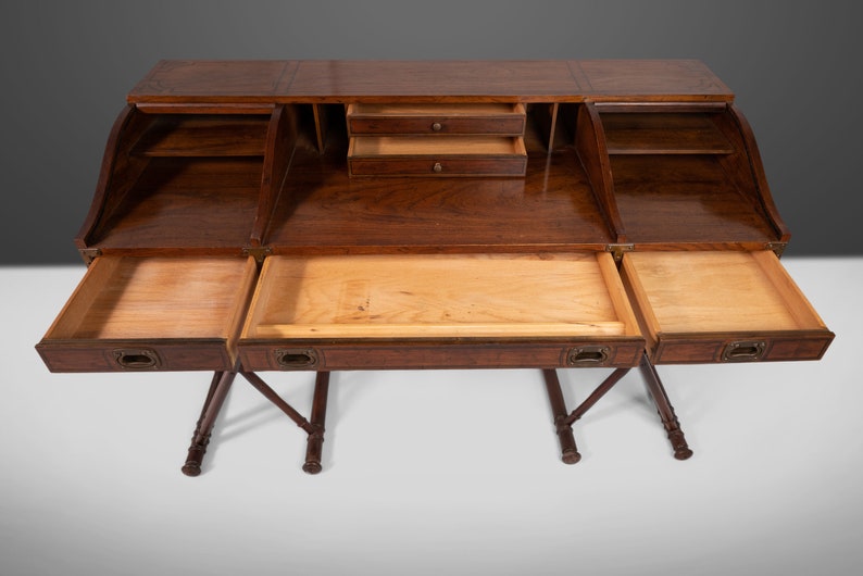 Drexel Oxford Square Series Campaign Desk in Pecan, c. 1970 image 5