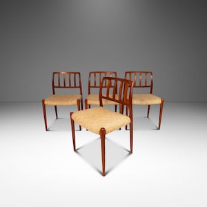 Set of Four ( 4 ) Model 83 Teak Dining Chairs by Niels Otto Møller for J.L. Møller w/ Original Fabric, Denmark, c. 1970&#39;s