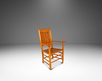 Rustic Americana Hand-Crafted 19th Century-Styled Cottage Armchair in Solid Maple & Walnut, USA, c. 1940s