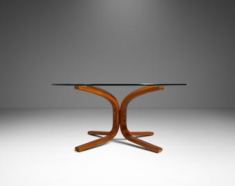 Mid-Century Scandinavian Modern "Siesta" Coffee Table w/ Glass Top by Ingmar Relling for Westnofa, Norway, c. 1970s