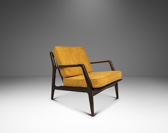 Danish Mid-Century Modern Model 596 Lounge Chair in Beech and Bouclé by Lawrence Peabody & Ib Kofod Larsen for Selig, Denmark, c. 1950's