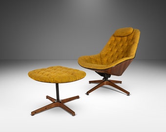 Mr. Chair Lounge Chair and Ottoman in Original Mustard Knit Fabric by George Mulhauser for Plycraft, USA, c. 1960's