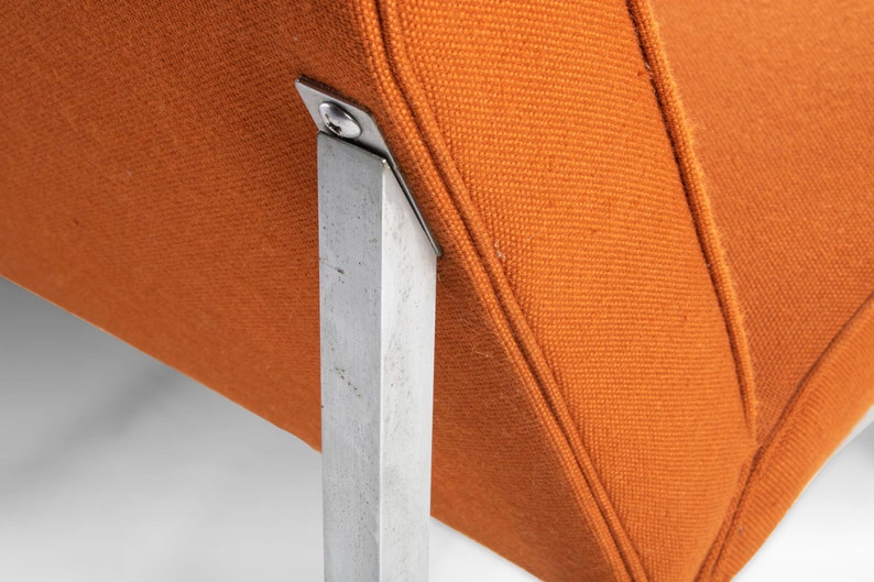 Three Seat Sofa / Bench in Original Orange Upholstery on a Chrome Base After Florence Knoll, c. 1960s image 8