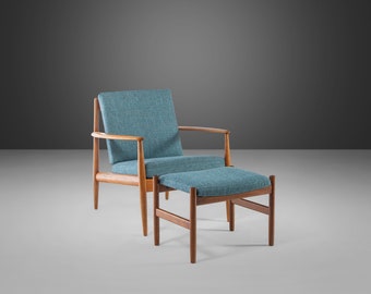 Danish Modern Model 118 Chair by Grete Jalk for France and Sons with Complementary Danish Ottoman, Denmark, 1960's