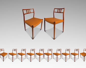 Set of Ten (10) Danish Modern Møller Model 79 Side Chairs in Teak & Leather by Niels Møller for J.L. Møller Mobelfabrik, Denmark, c. 1960's