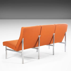 Three Seat Sofa / Bench in Original Orange Upholstery on a Chrome Base After Florence Knoll, c. 1960s image 3