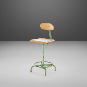 Mid Century Industrial Adjustable Metal Drafting Stool / Barstool by Adjusto Equipment, c. 1940s