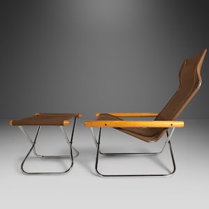 Mid Century Modern NY Folding Chair and Ottoman by Takeshi Nii, Japan, c. 1950&#39;s