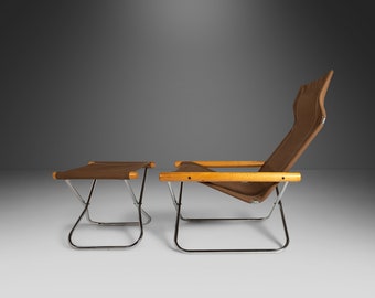 Mid Century Modern NY Folding Chair and Ottoman by Takeshi Nii, Japan, c. 1950&#39;s