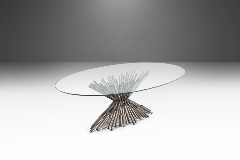 Brutalist Tubular Steel Coffee Table with a Glass Top By Silas Seandel, c. 1970 image 2