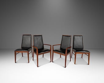 Set of Four (4) Restored Mid-Century Modern High-Back Dining Chairs in Walnut & Vinyl by Milo Baughman for Dillingham, USA, c. 1960s