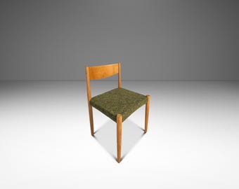 Restored Mid-Century Danish Modern Side / Dining Chair in Oak & Green Tweed by Poul Volther for Frem Røjle, Denmark, c. 1970s