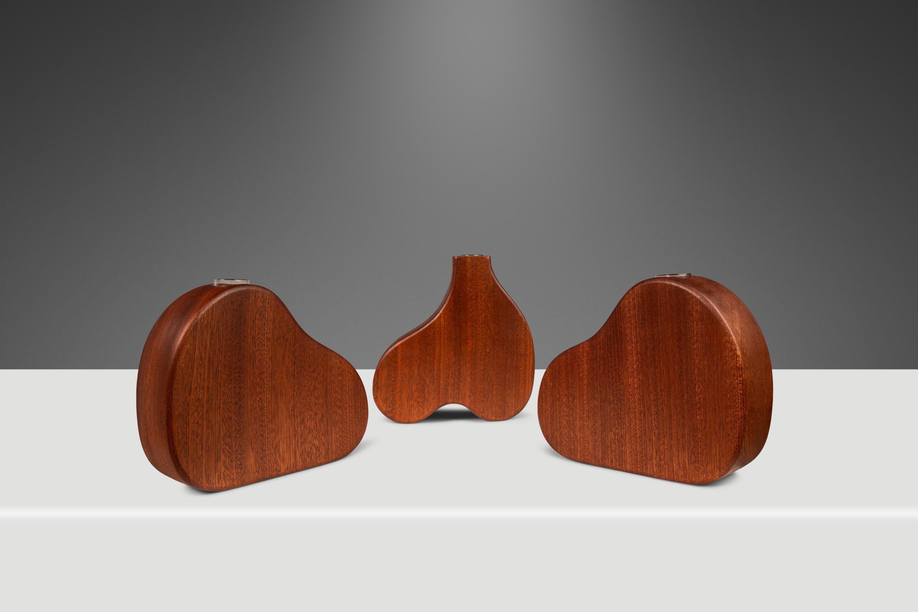 Set Of Three | 3 Organic Modern Bud-Propagation Vases Carved in Solid African Sapele By Mark Leblanc For Studios, Usa, C. 2020S