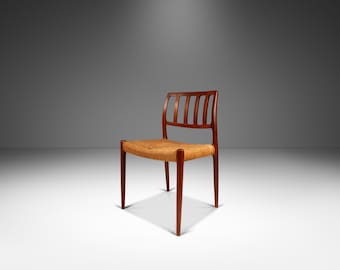 Danish Modern Model 83 Teak Dining Chair w/ Paper Cord Seat by Niels Otto Møller for J.L. Møller Mobelfabrik, Denmark, c. 1960's