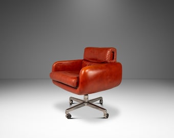 Mid-Century Modern Swivel Lounge Chair in Leather by Frank Doerner for Doerner 'Faultless' Limited Release for John Stuart, USA, c. 1970s