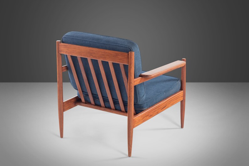 Lounge Chair and Ottoman Attributed to Arne Vodder in Teak w/ New Blue Knit Upholstery, c. 1960s image 9