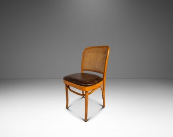Single Patinaed Bentwood Prague Model 811 Side Dining Chair in Leather in the Manner of Josef Frank for Stendig, USA, c. 1960s