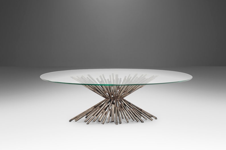 Brutalist Tubular Steel Coffee Table with a Glass Top By Silas Seandel, c. 1970 image 1