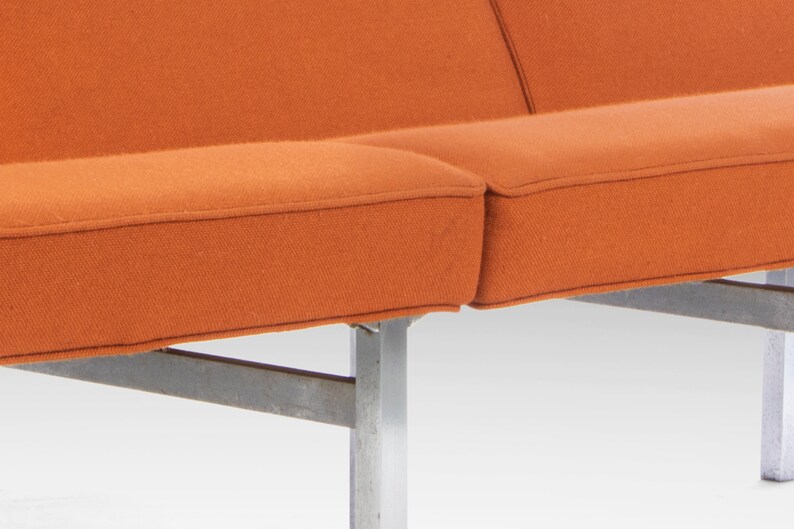 Three Seat Sofa / Bench in Original Orange Upholstery on a Chrome Base After Florence Knoll, c. 1960s image 5