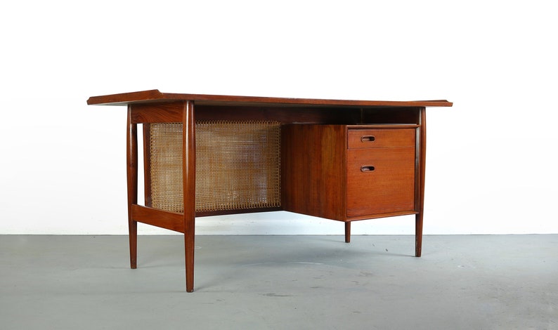 Mid Century Modern Executive Desk Arne Vodder In Teak And Cane Mid Century Modern Executive Desk Arne
