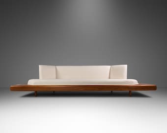 Rare Mid-Century Modern Model 2006-S Platform Sofa in Walnut & White Knoll Bouclé by Adrian Pearsall for Craft Associates, USA, c. 1960s