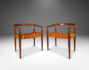 Set of Two (2) Danish Modern Model 113 Armchairs in Oak & Original Cane by Nanna Ditzel for Kolds Savvaerk, Denmark, c. 1950's