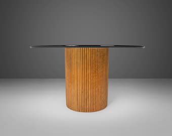 Exquisite Bamboo Pedestal Dining Table with a Mirrored Top with a Glass Surface, c. 1970s
